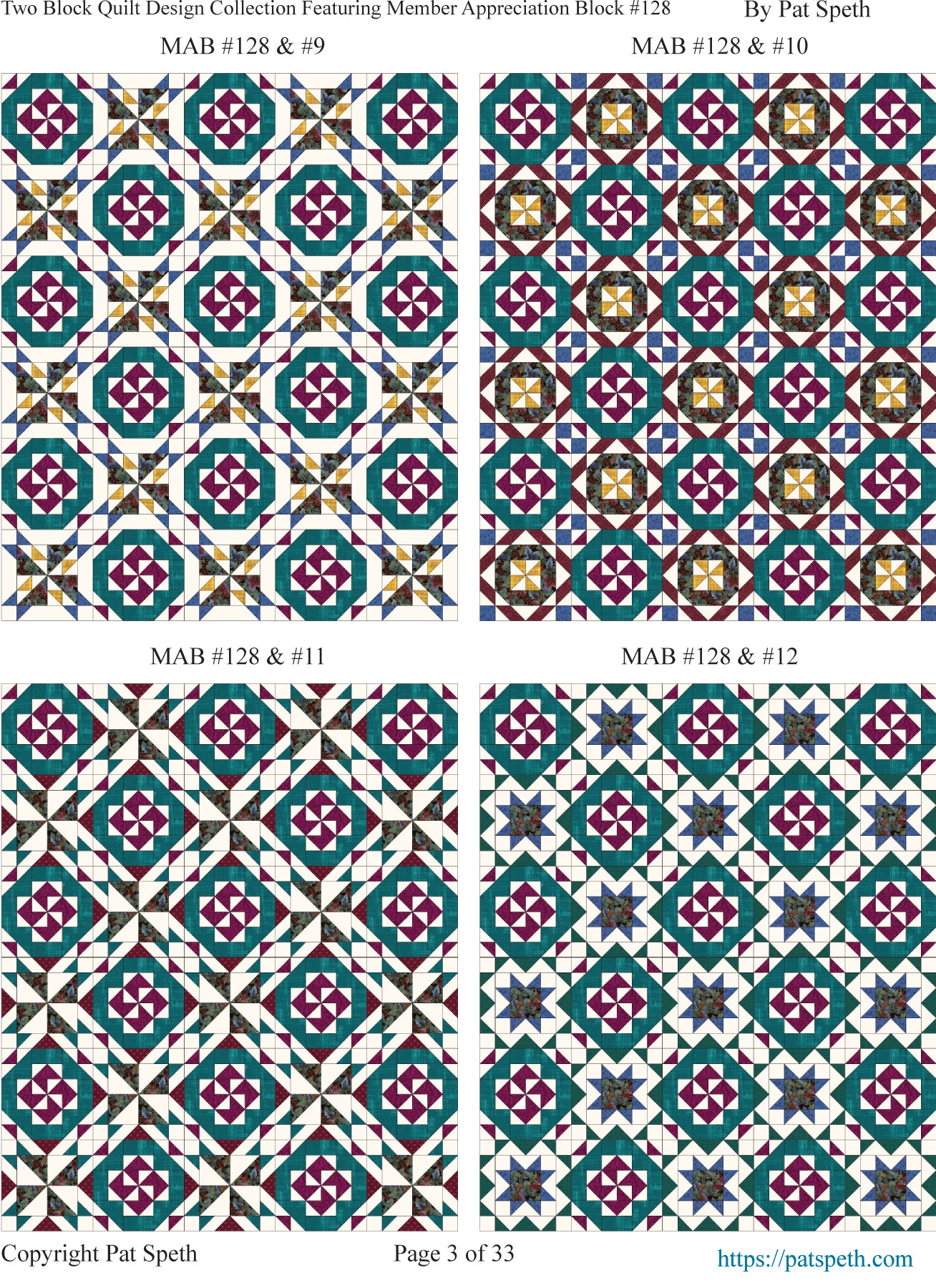 Member Appreciation Block (MAB) #128 Two Block Quilt Designs PDF – Pat ...
