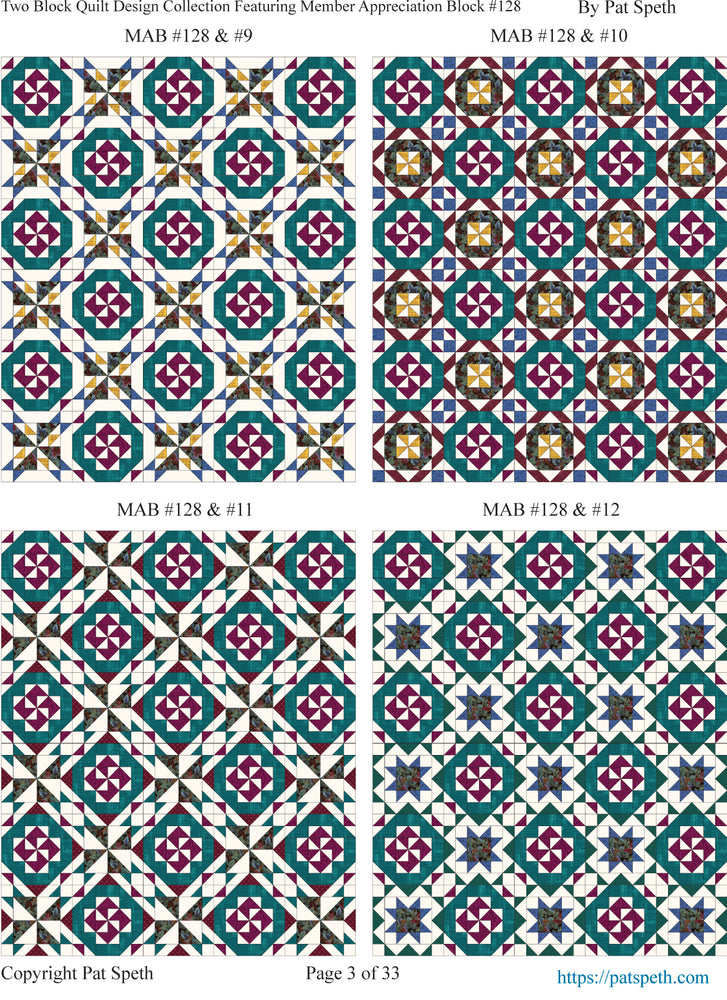 Member Appreciation Block (MAB) #128 Two Block Quilt Designs PDF