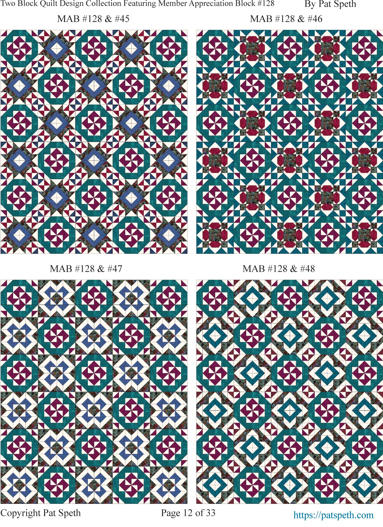 Member Appreciation Block (MAB) #128 Two Block Quilt Designs PDF – Pat ...