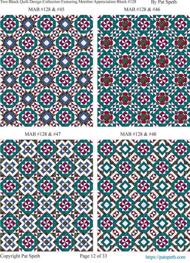 Member Appreciation Block (MAB) #128 Two Block Quilt Designs PDF